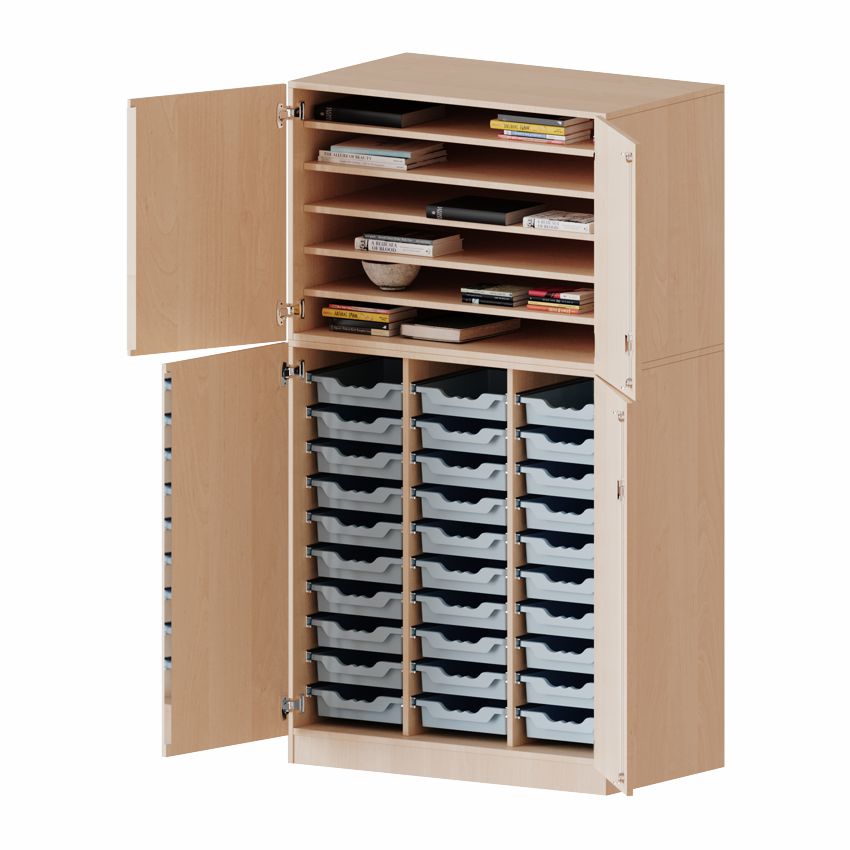 Bastelschrank 5 OH geteilte Türen, 30 Boxen M, 4 Dekore